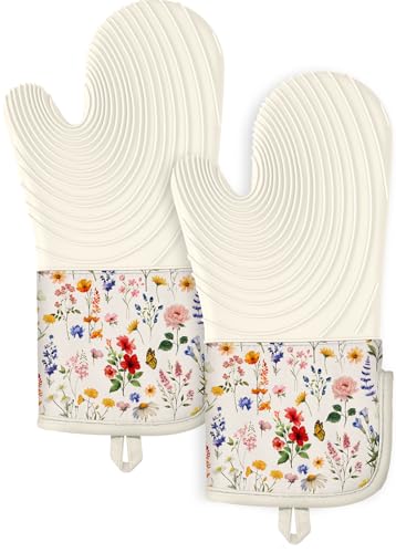 Long Silicone Oven Mitts 2 Pcs Cotton Oven Gloves G146309