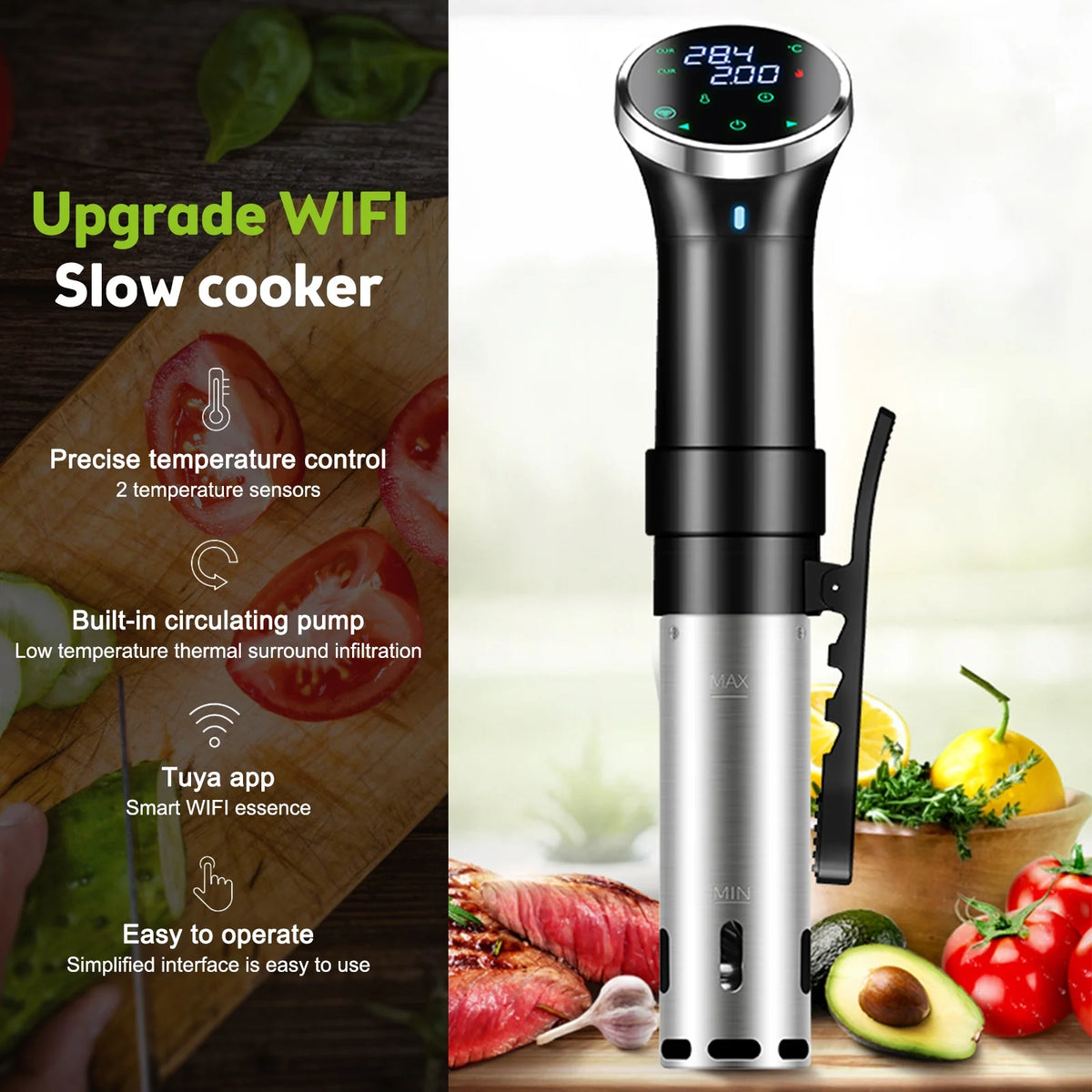 WiFi Sous Cooker Immersion Circulator 1100 Watts Digital Display T636891