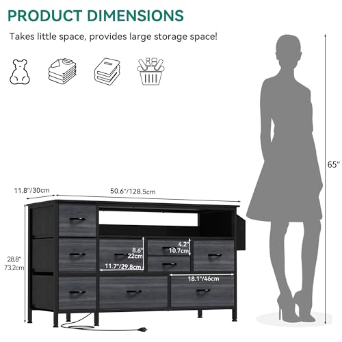 Black 9 Drawer TV Stand with Charging Station N9434