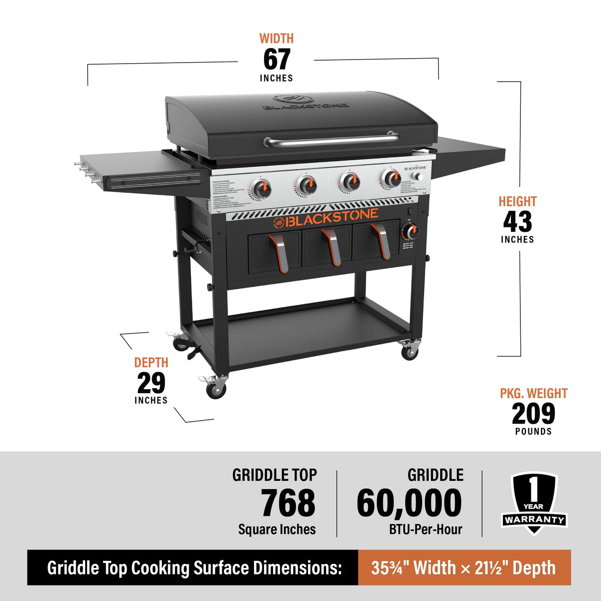4-Burner Propane Griddle with Air Fryer and Hood E278238