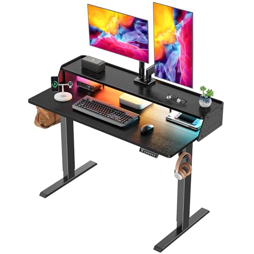White Electric Height Adjustable Standing Desk with Storage Shelves O40135