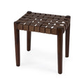 Brown Leather Woven Stool M10891