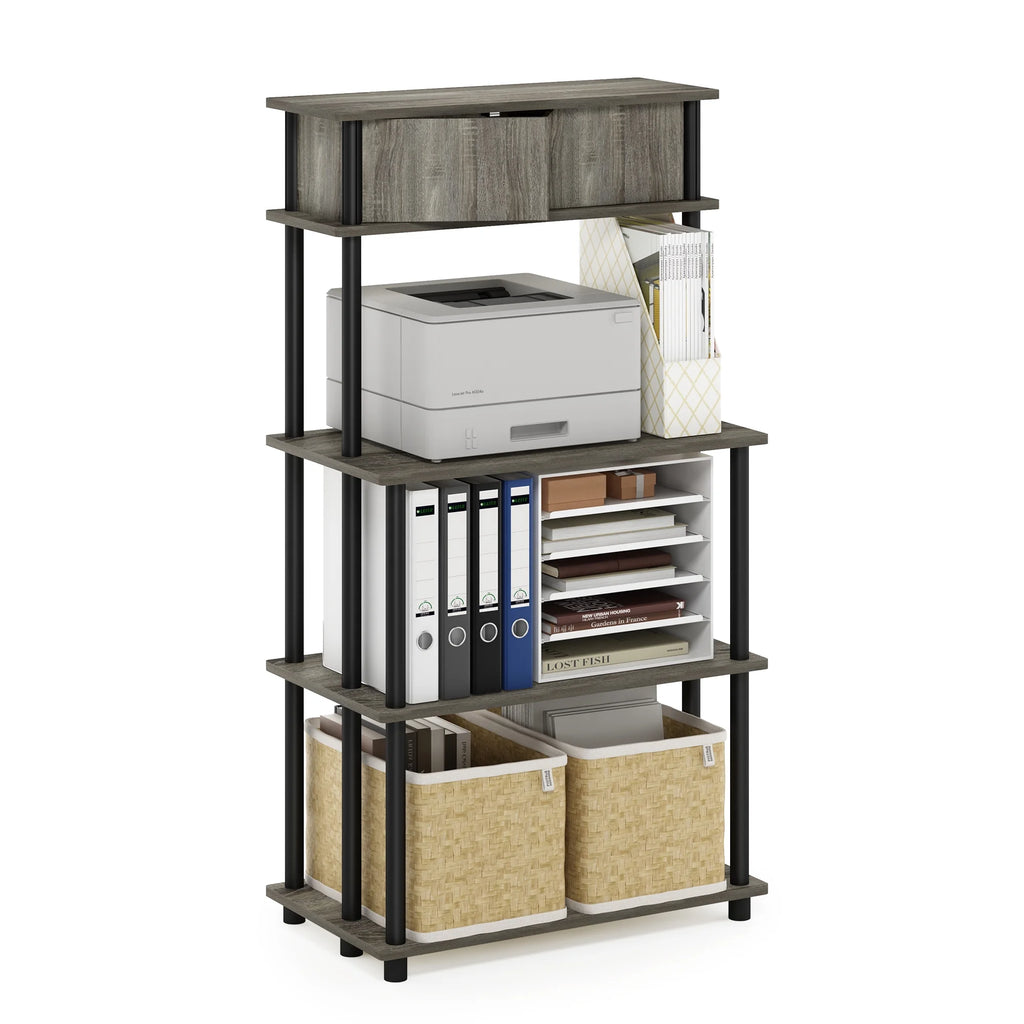 French Oak Grey/Black Printer Stand with Top Cabinet K373707