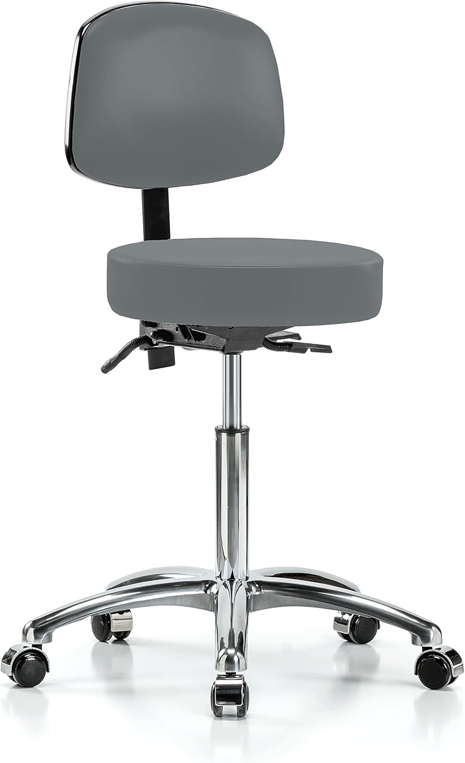 Chrome Height Adjustable Doctor's Stool with Back and Footring F7334