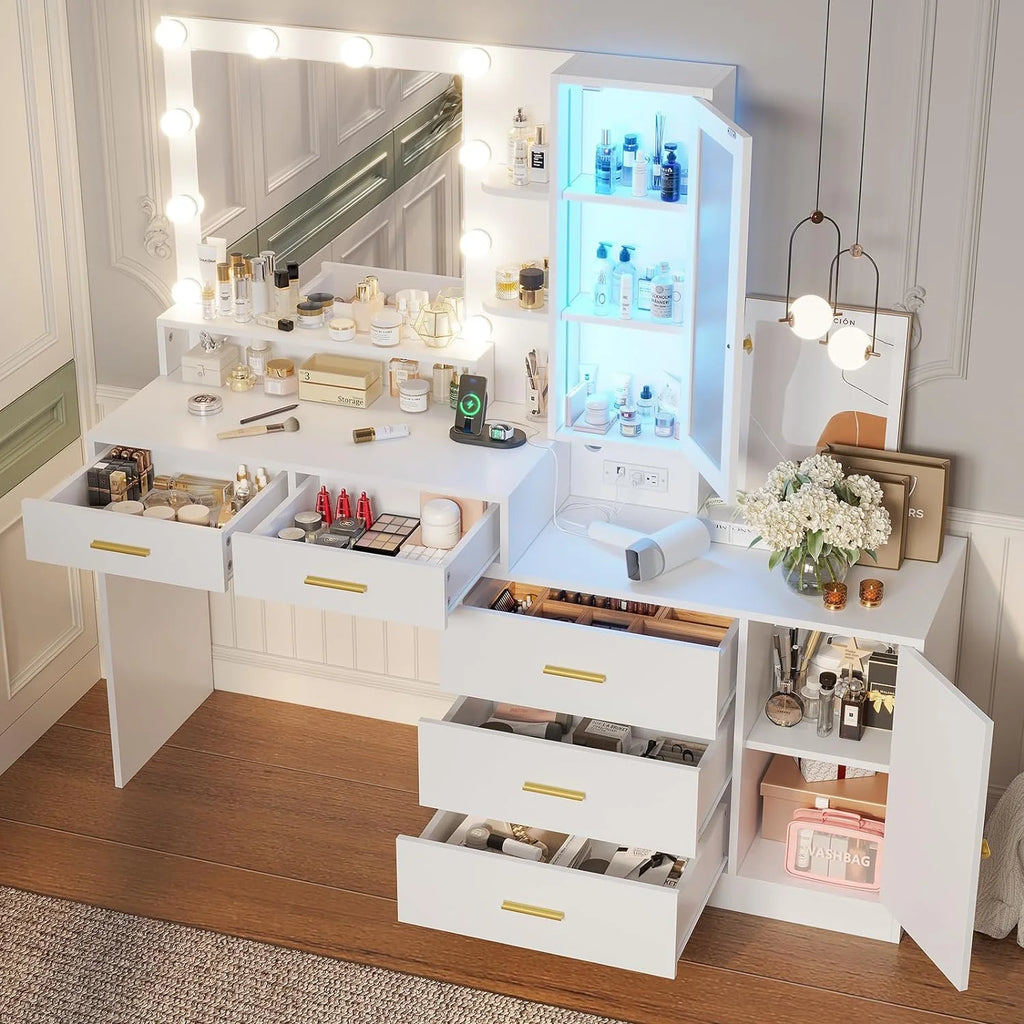 White Vanity with Mirror and Lights X74627