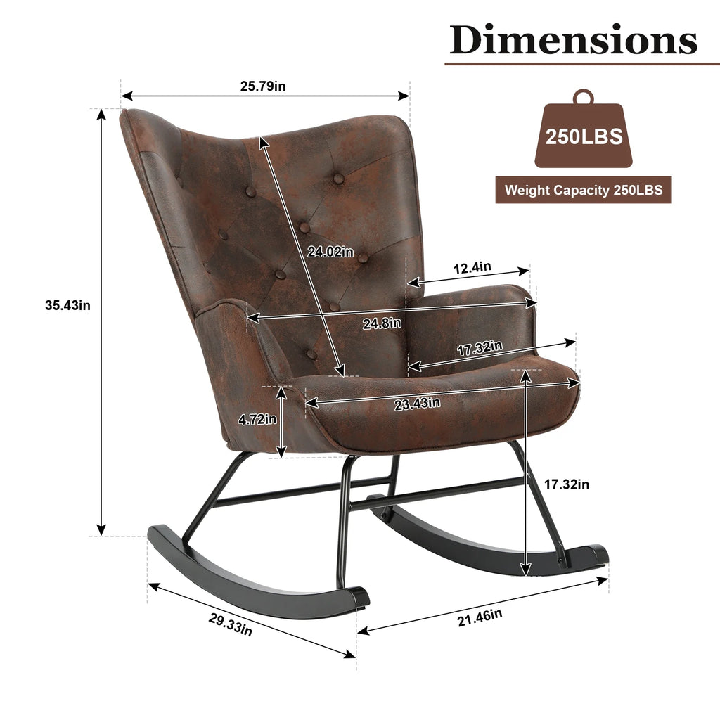Black Polyester Fabric Rocker Glider Chair with Wooden Base R462