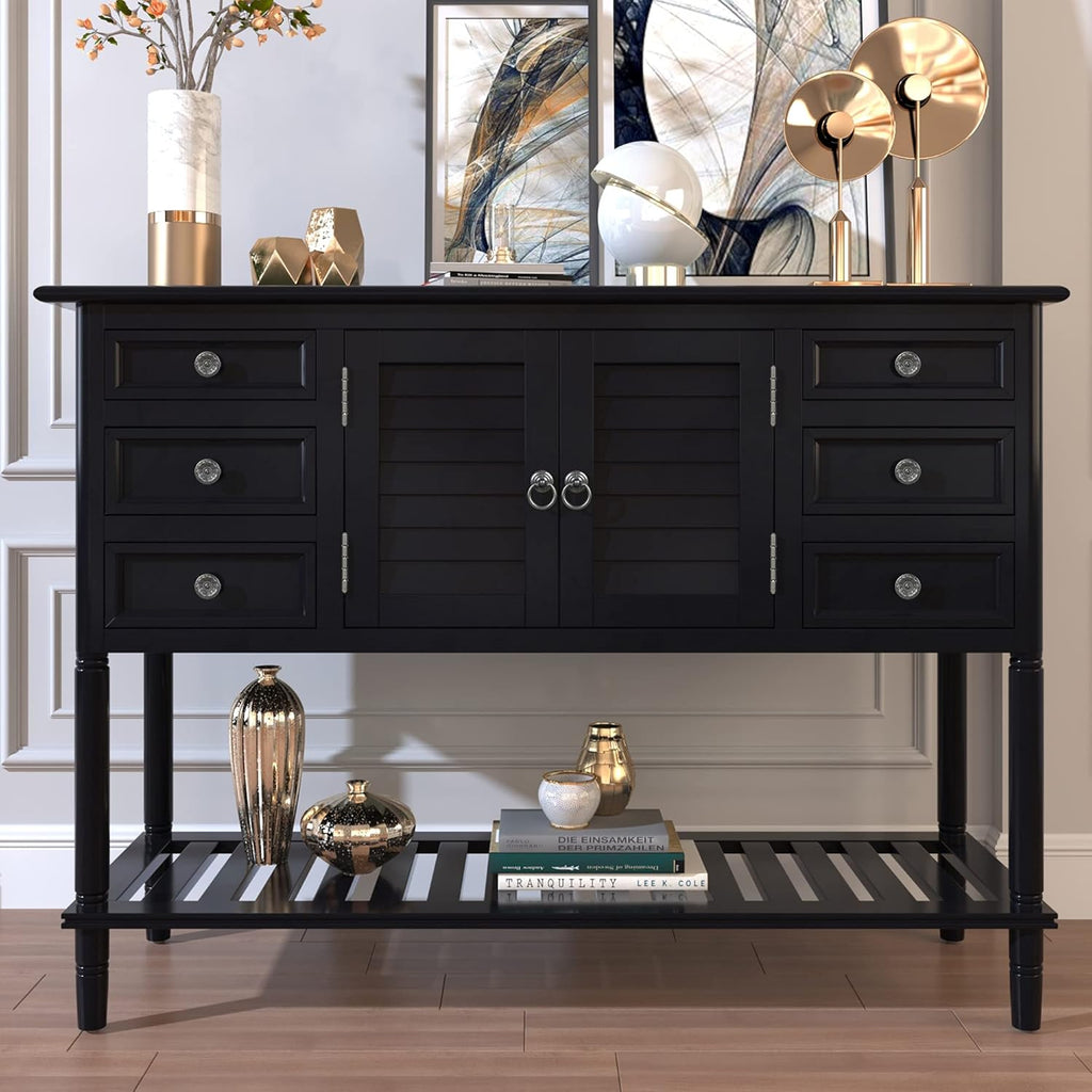 Light Green MDF Sideboard Console Table with 6 Drawers R274