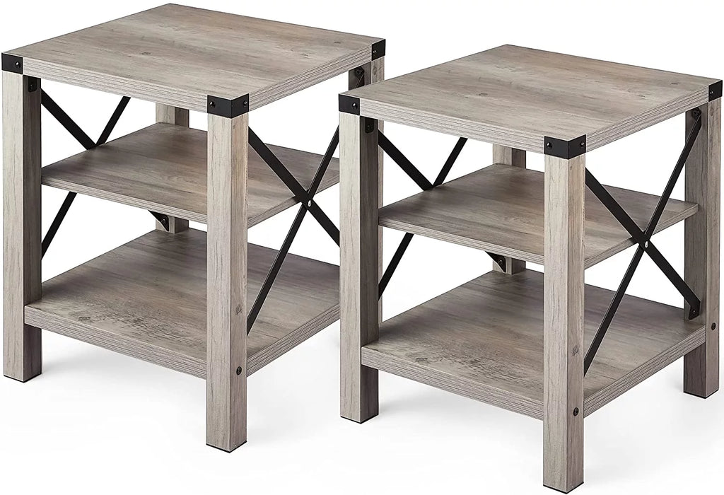 Set of 2 Rustic End Table with Storage Shelf E563512