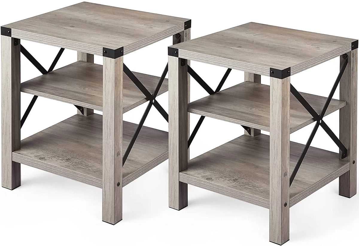Set of 2 Rustic End Table with Storage Shelf E563512