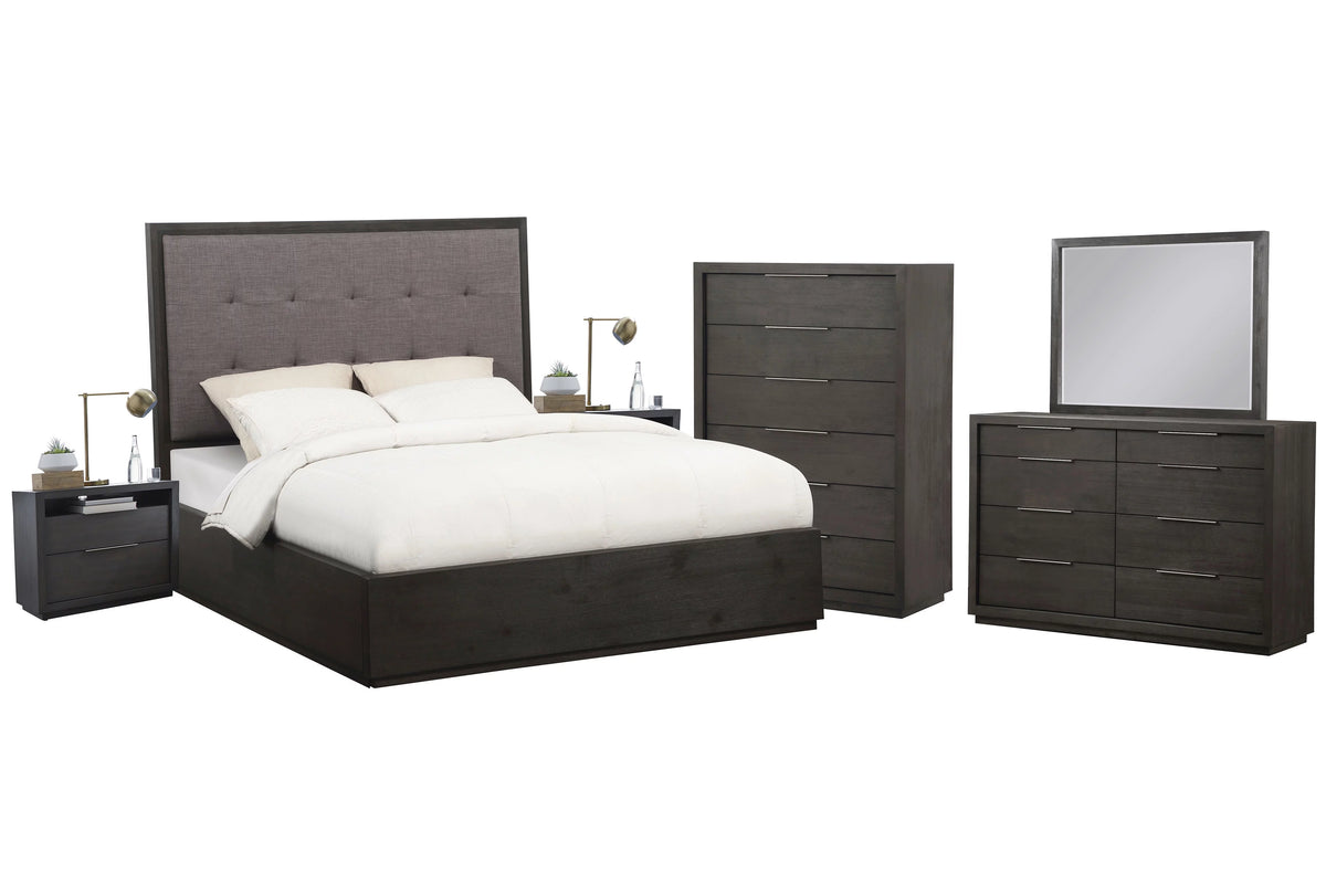 Queen Storage Bed 2 Nightstand Dresser Mirror & Chest Set Weathered Grey P560799