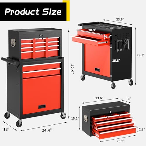 8 Drawer Rolling Metal Tool Chest with Wheels M5083