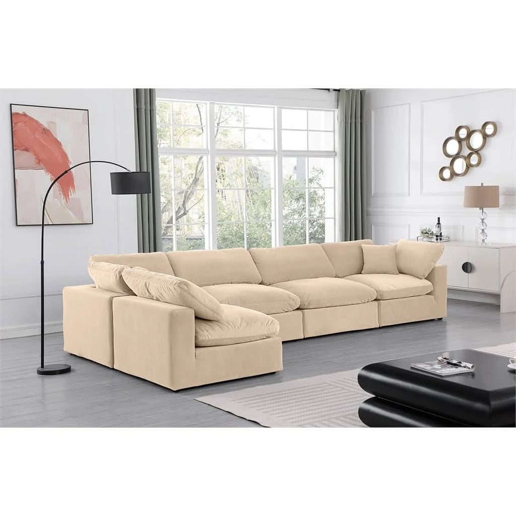 Beige Velvet Modular Sectional F20271