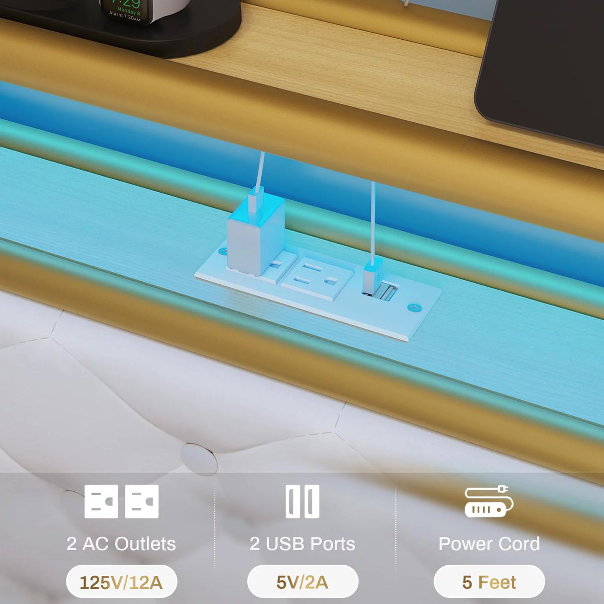King Bed Frame with Storage Headboard and USB-C Charging Station Y891