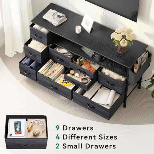 Black 9 Drawer TV Stand with Charging Station N9434
