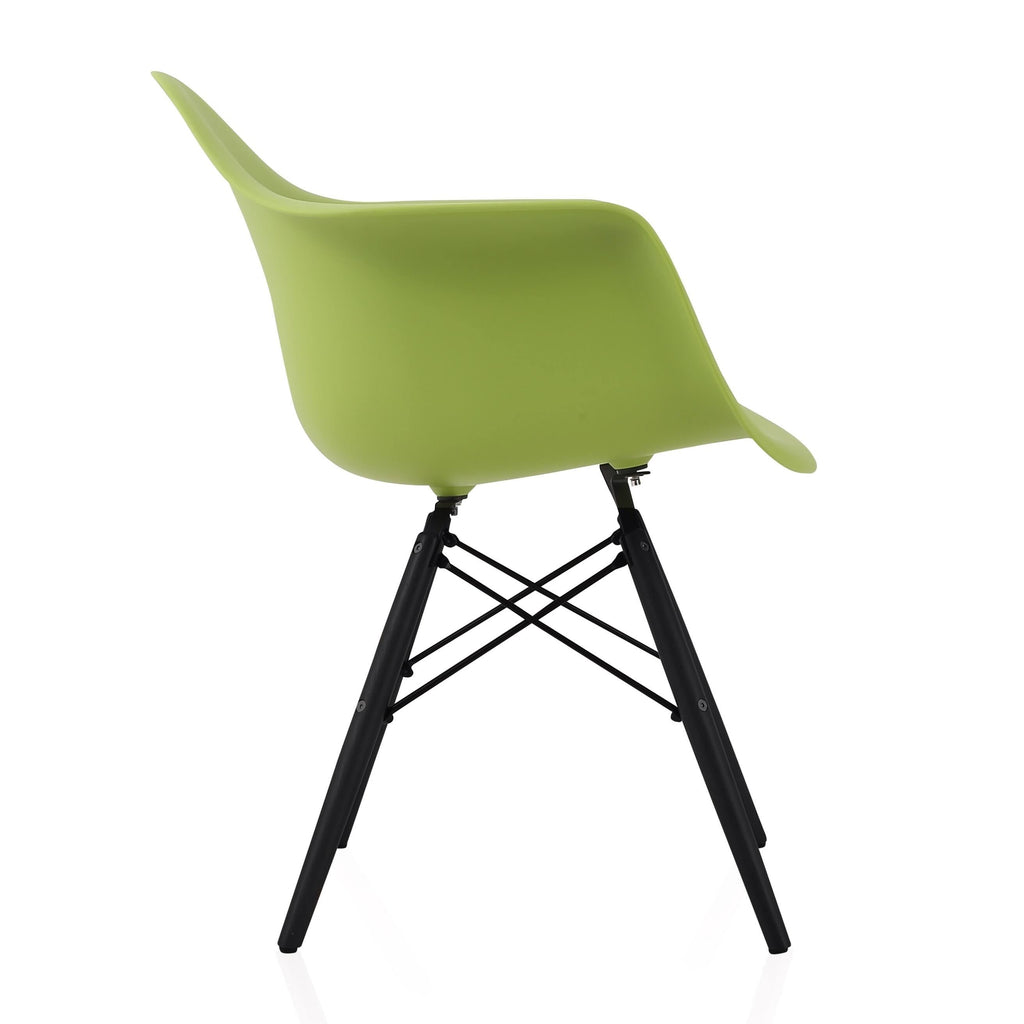 Green Molded Plastic Dining Arm Chair with Black Wood Legs Z4367