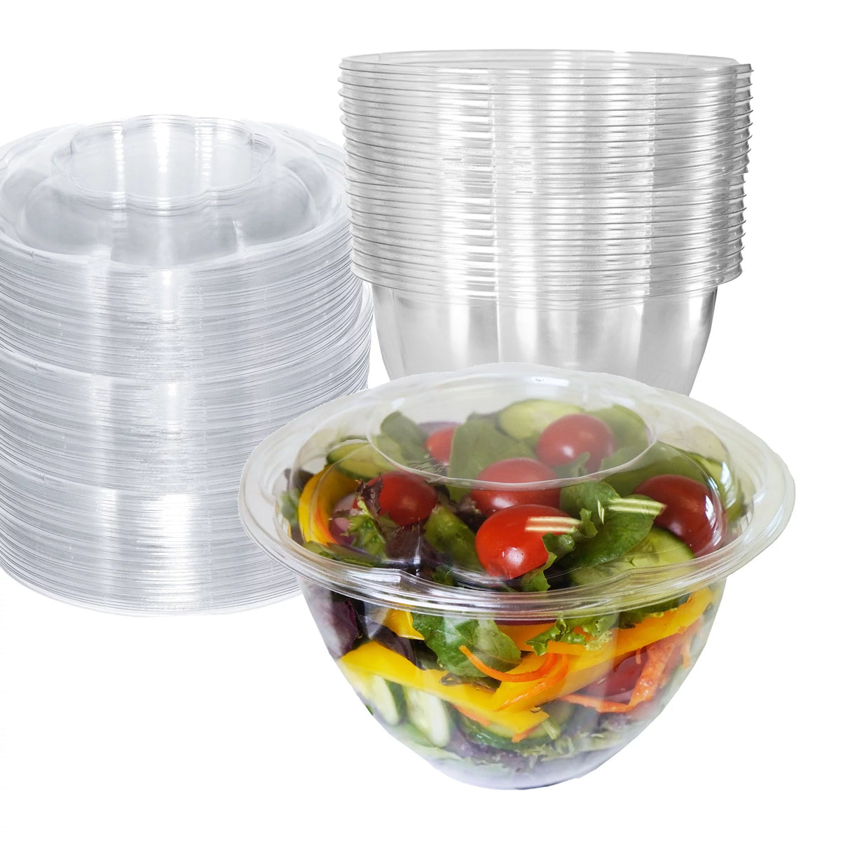 Clear 48oz Disposable Salad Bowls with Lids G4982