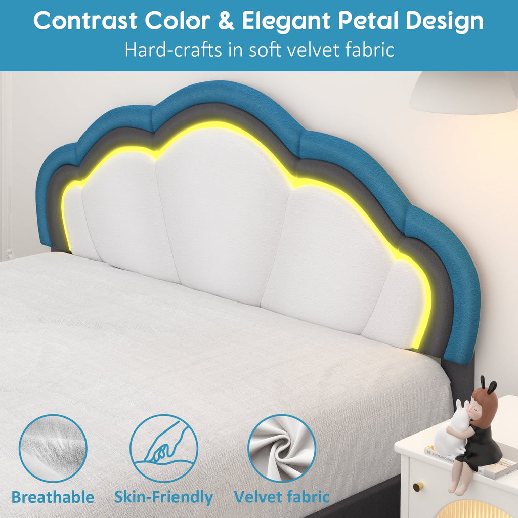 White Velvet Upholstered Twin Size Platform Bed Frame F96227