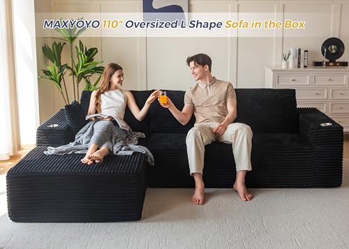 110" Modular Sectional Couch with L-Shape Chaise Black C6125