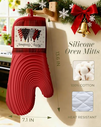 Long Silicone Oven Mitts 2 Pcs Cotton Oven Gloves G146309