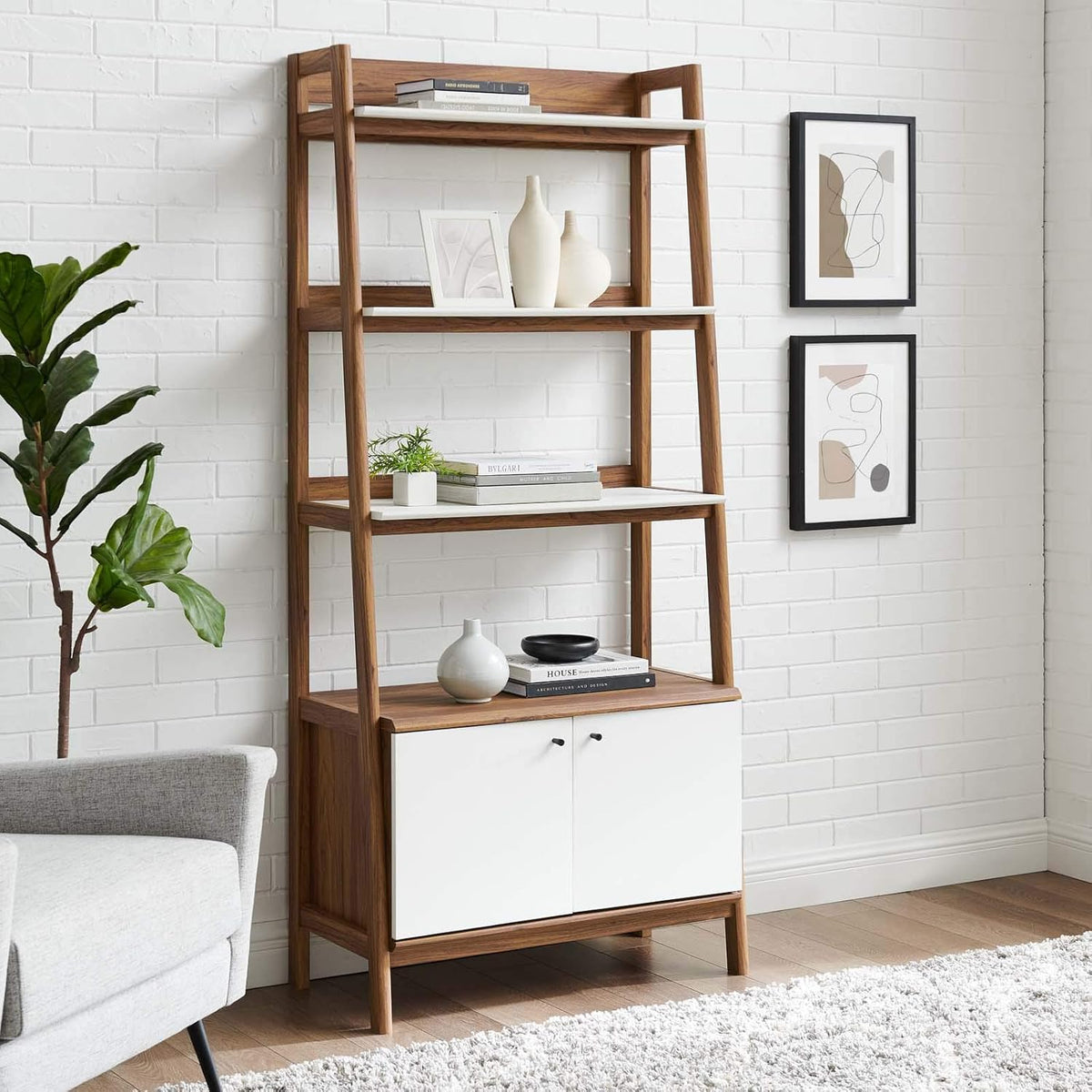 21 Inch Walnut White Bookshelf Display Case G374579