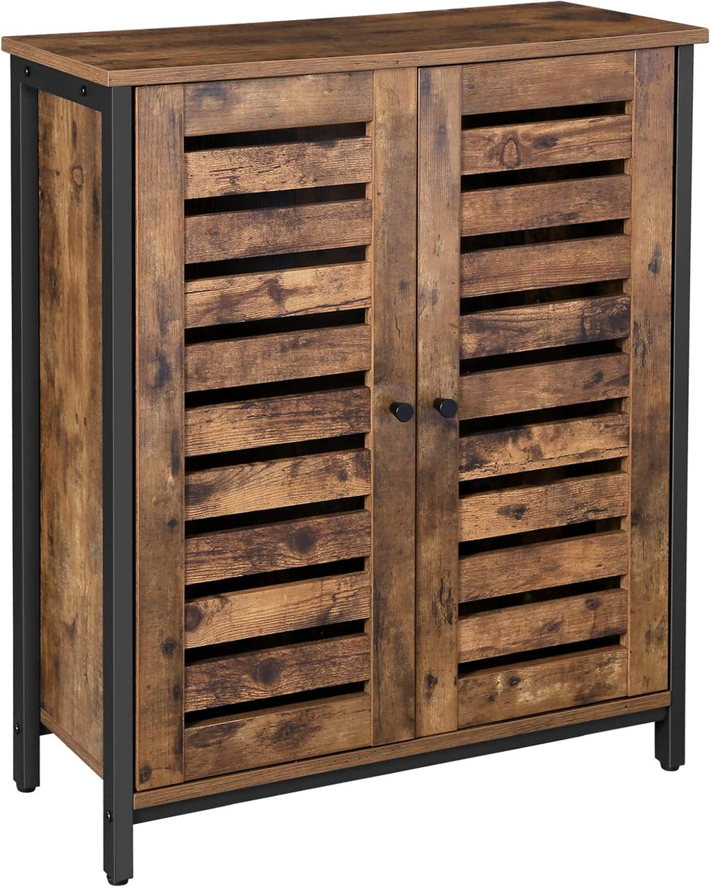 Rustic Brown Bookshelf with 3 Shelves and 2 Doors E262