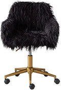 Fluffy Faux Fur Swivel Desk Chair with Wheels U62856