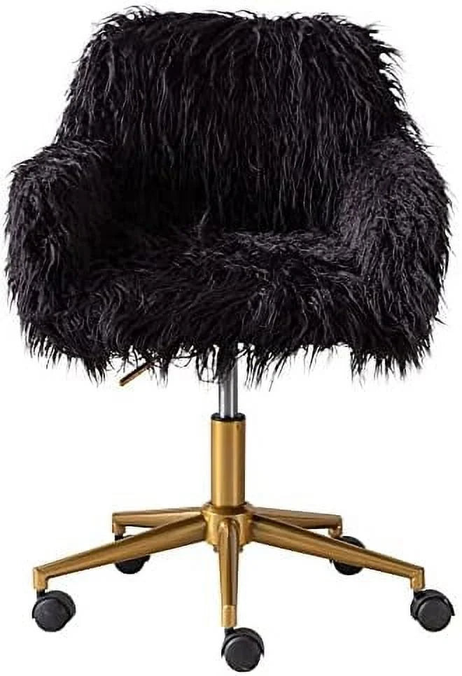 Fluffy Faux Fur Swivel Desk Chair with Wheels U62856