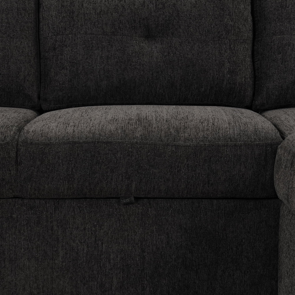 Black Reversible Pull-Out Sectional Sofa Bed with Storage Chaise I4433