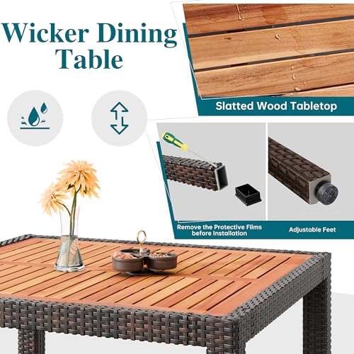 5 Pieces Wicker Patio Dining Set with Wood Table Top K241
