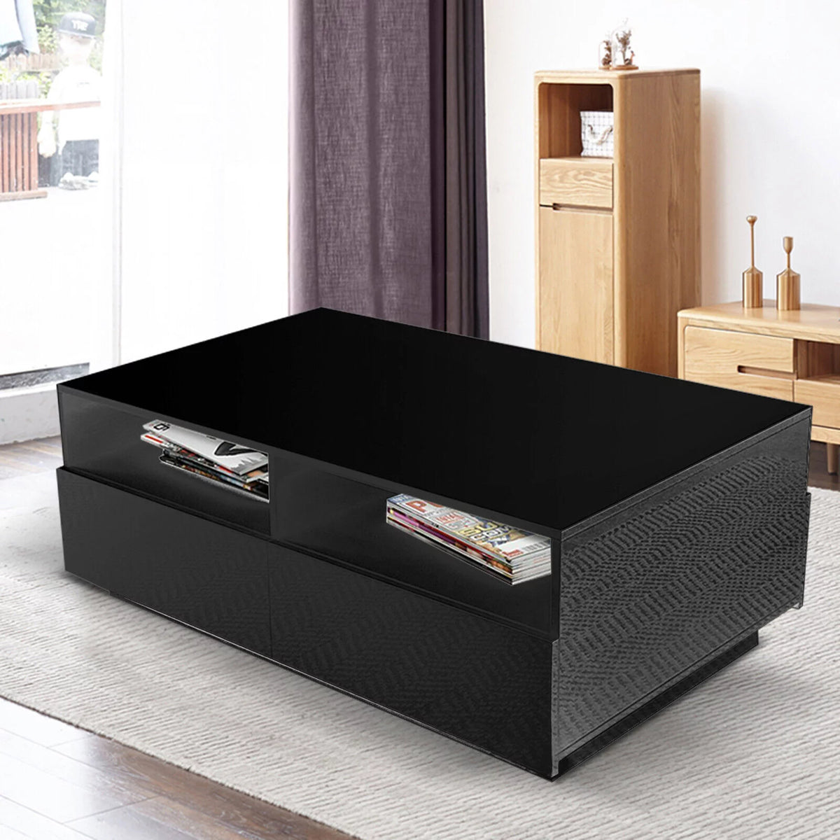 Modern LED High Gloss Coffee Table with 4 Drawers L89655