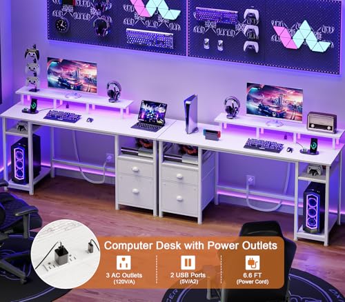 61" Computer Desk with Power Outlet and LED Lights N22195