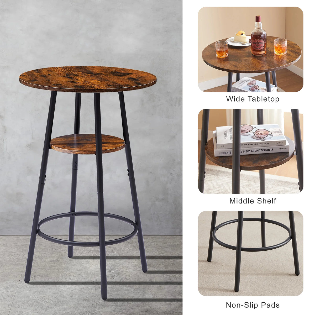 Counter Height Dining Set for 2, Metal Bistro Pub Table Set w/ Cushioned Stools Y628817