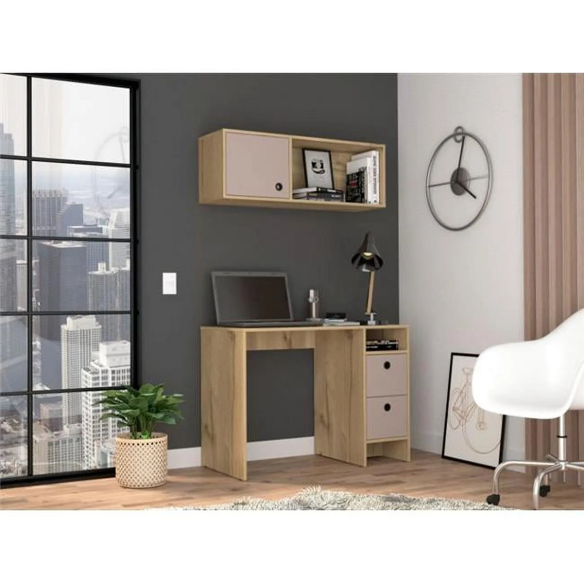 Light Oak & Taupe Office Desk Set S78384