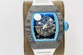 Skeleton Blue Dial Black Bezel White Rubber Strap W916