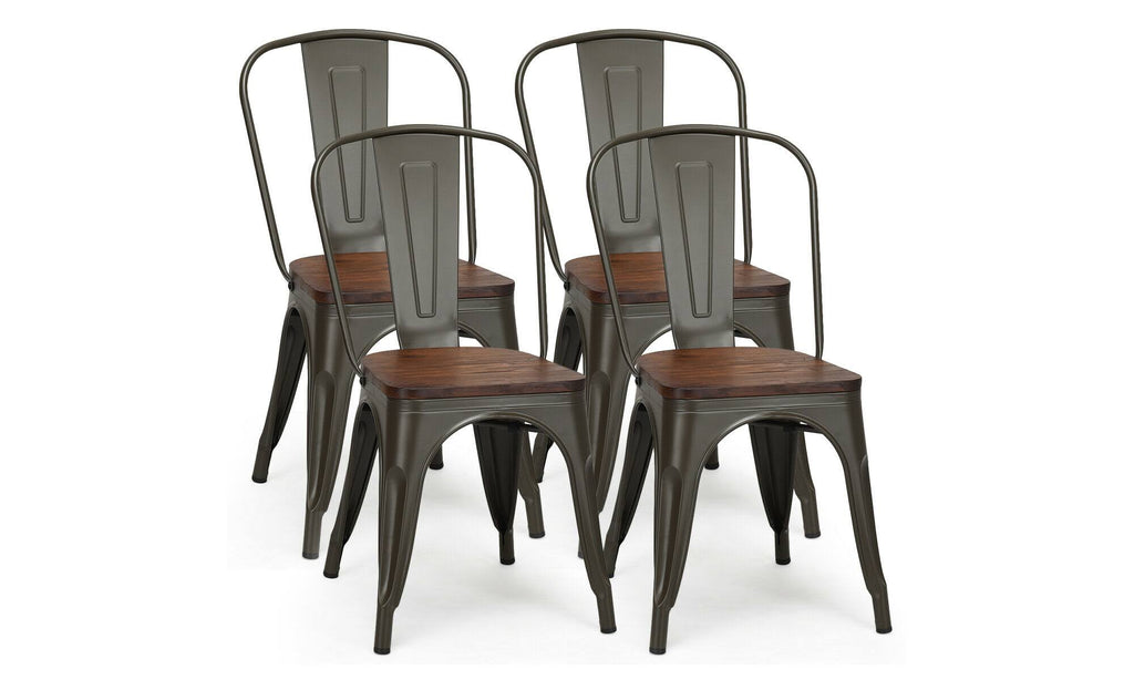 Set of 4 Metal Dining Chair Wood Seat L487