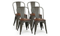Set of 4 Metal Dining Chair Wood Seat L487