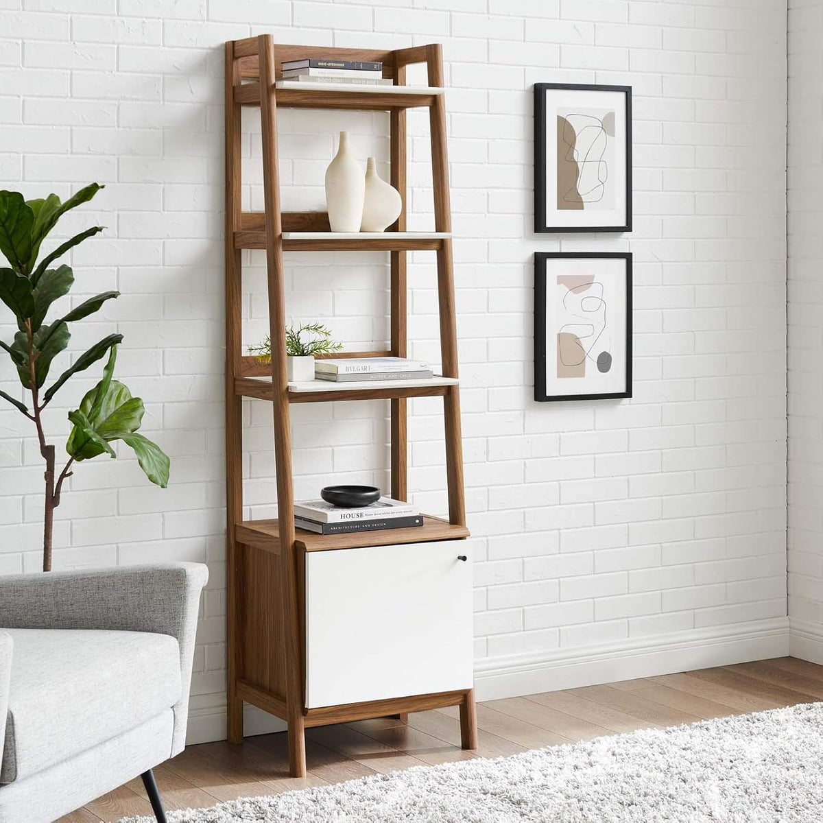 21 Inch Walnut White Bookshelf Display Case G374579