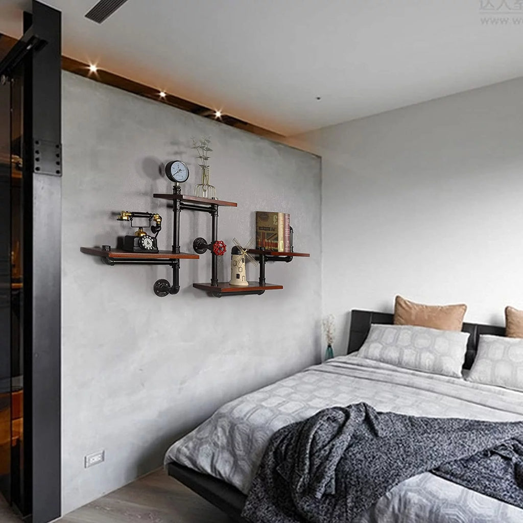 Industrial Pipe Wall-Mounted Wood Shelving Z810036