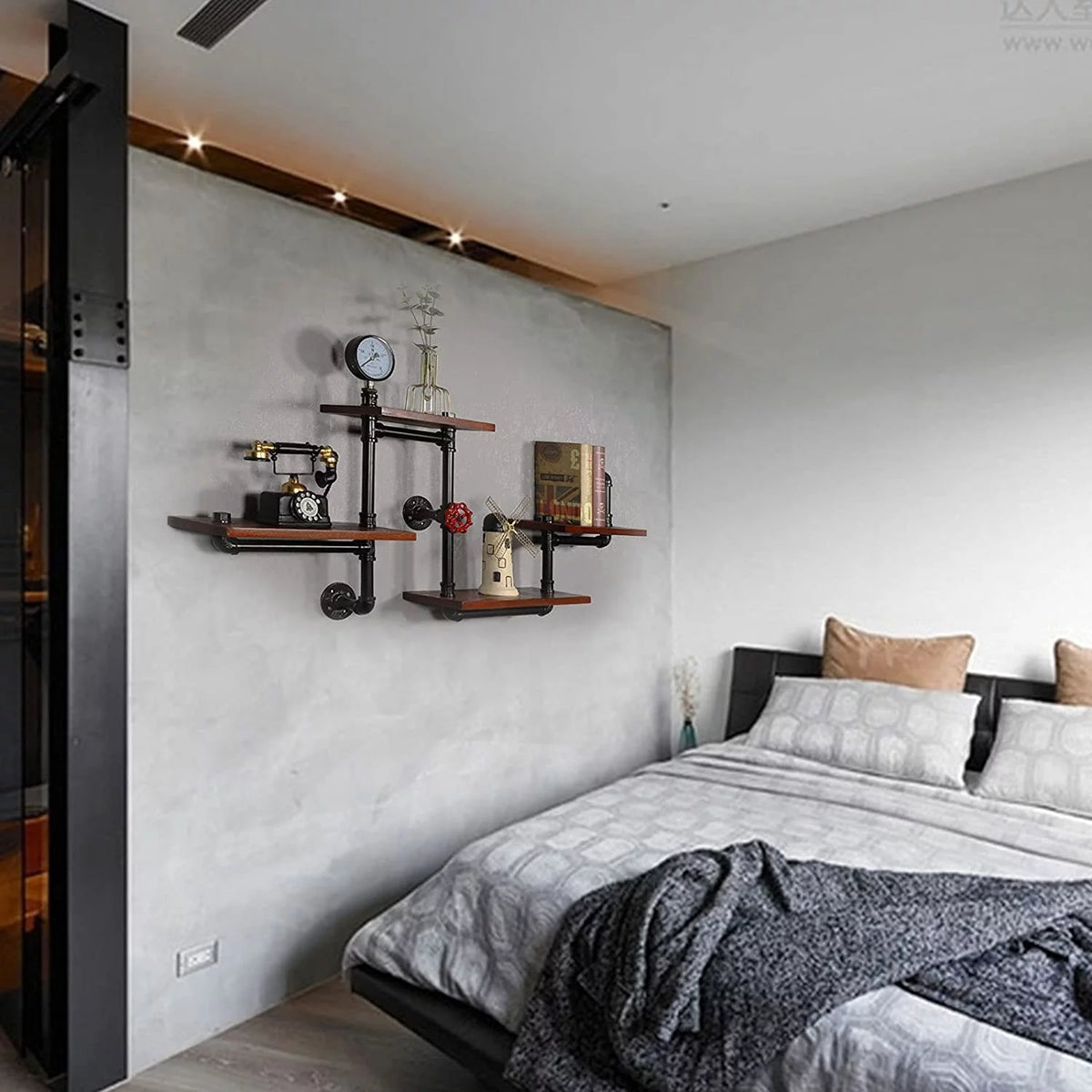 Industrial Pipe Wall-Mounted Wood Shelving Z810036