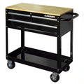 3-Drawer Gloss Black Rolling Tool Cart with Hardwood Top E1834
