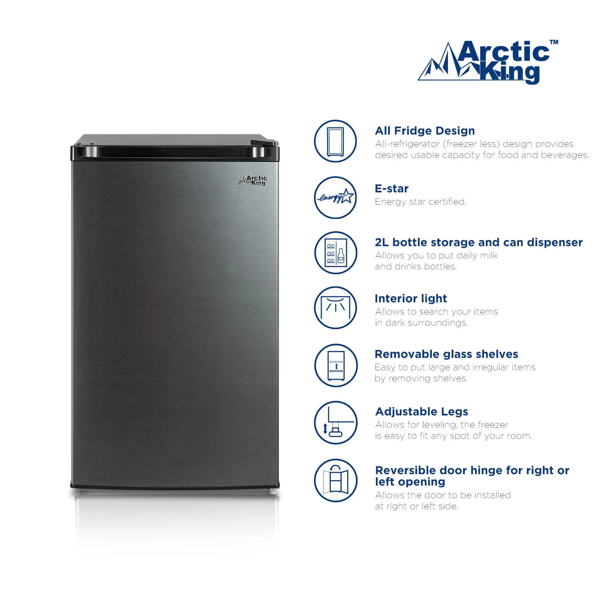 4.4 Cu ft Black Stainless Steel Look Mini Fridge E246