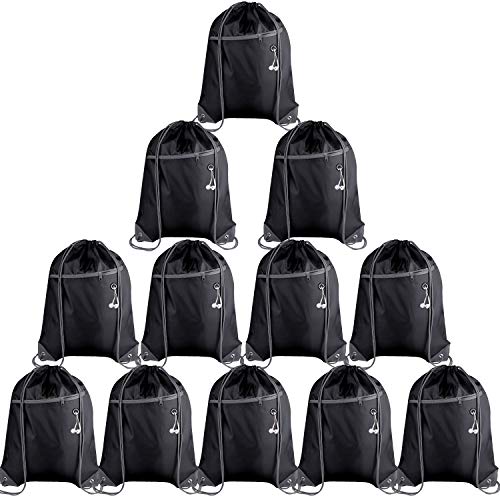 12Pcs Drawstring Backpack Bags with Zipper Pocket and Headphone Hole X242678