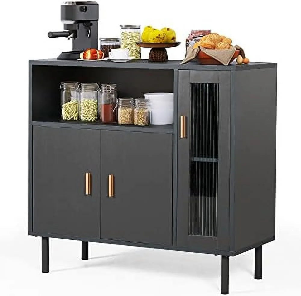 White Cabinet Credenza Sideboard Buffet with Glass Doors Q21995