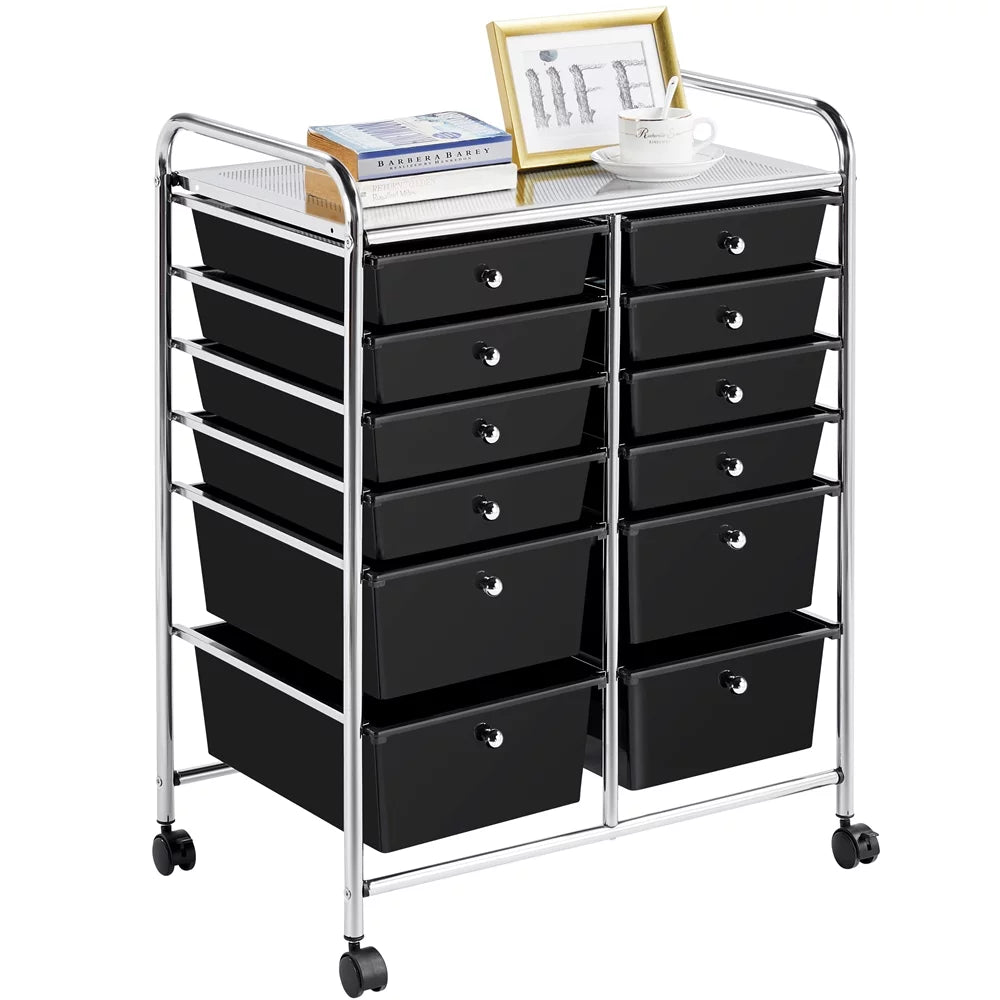 12 Drawer Rolling Storage Cart, Black X740843