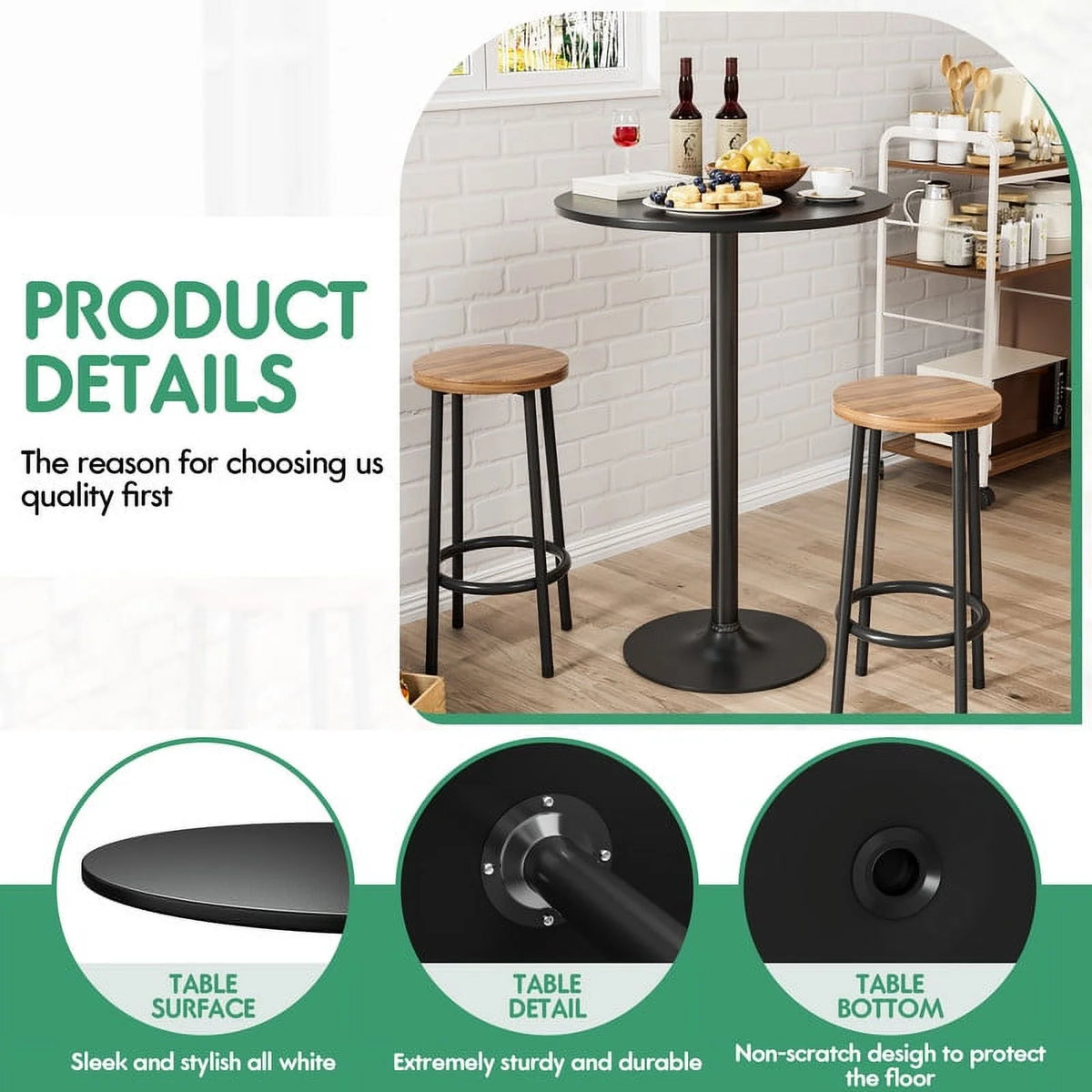 Round Bar Height Cocktail Table Metal Base MDF Top Black X56693