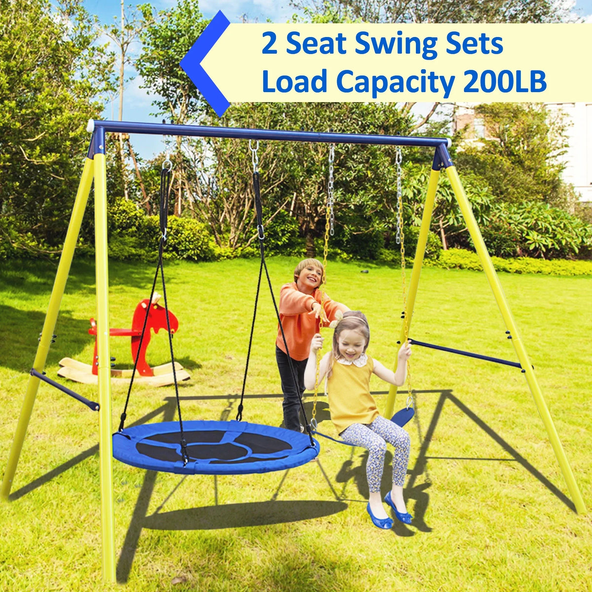 Heavy Duty Metal Swing Set with Disc Swing and Belt Swing P2789