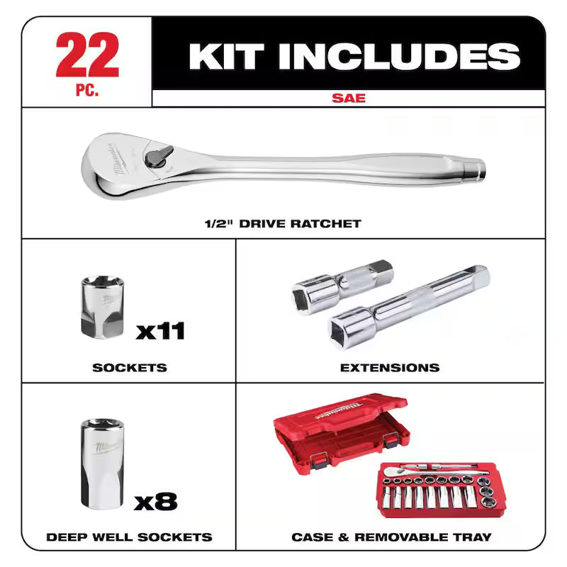 1/2 in. Drive SAE Ratchet and Socket Mechanics Tool Set (22-Piece) U432