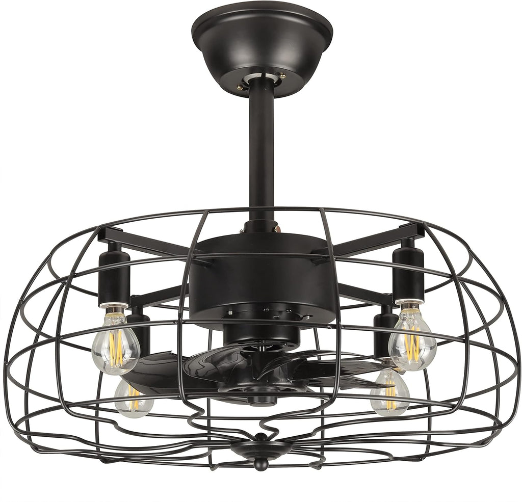 Black Caged Ceiling Fan with Light W44927