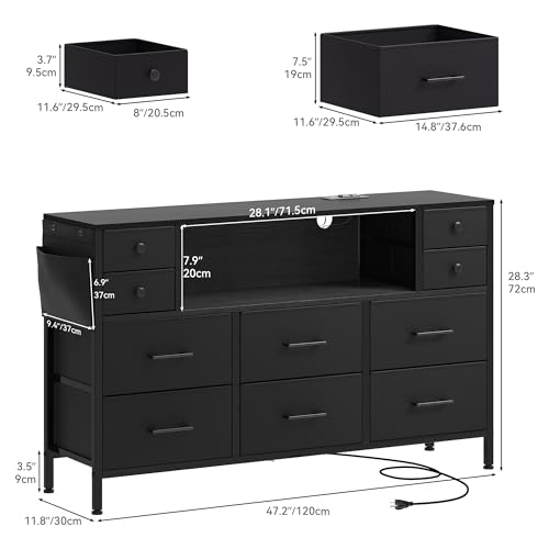Black 9 Drawer TV Stand with Charging Station N9434
