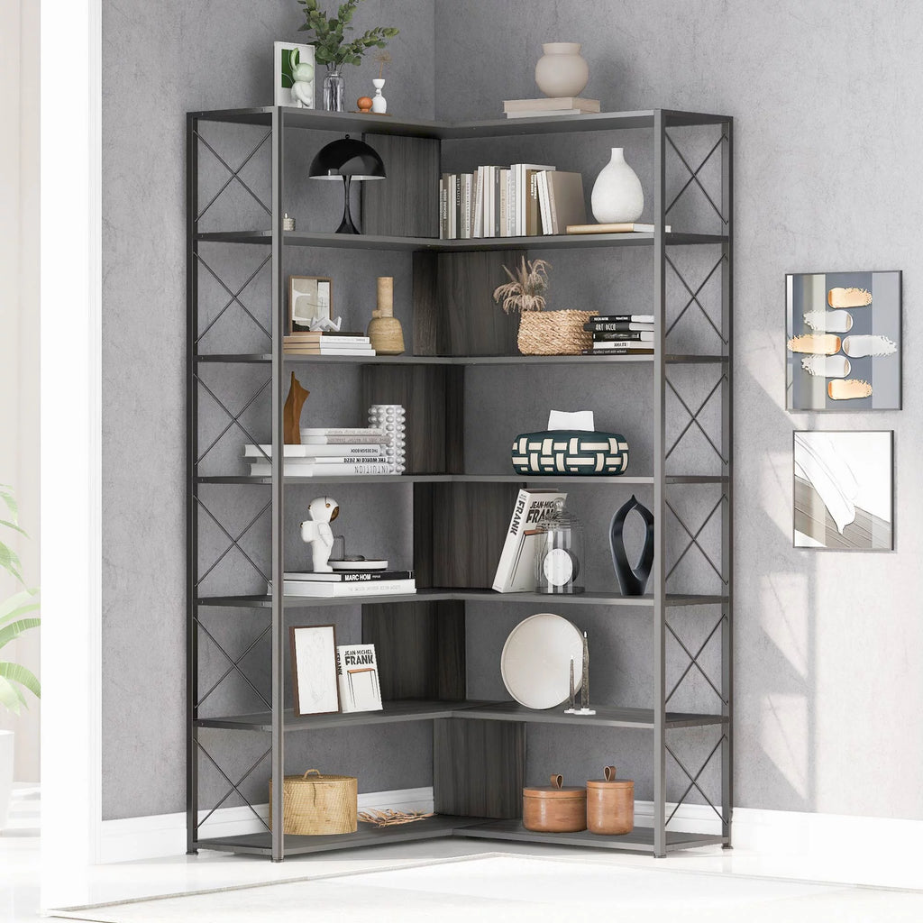 L-Shaped Corner Bookshelf with Metal Frame J2871